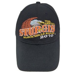 Sturgis Black Hills Rally 2010 Hat Mens 70th Anniversary Black Orange Biker Cap